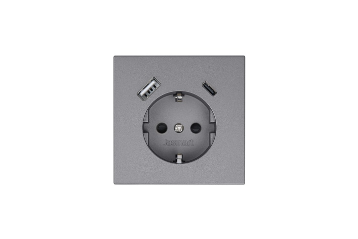 Jasmart FD Никель Розетка с/з со шторками 16A c USB A+C 25W