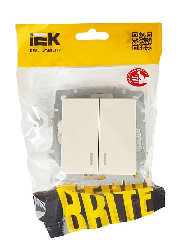 IEK BRITE Выключатель 2-клавишный с индикацией 10А ВС10-2-1-БрКр бежевый