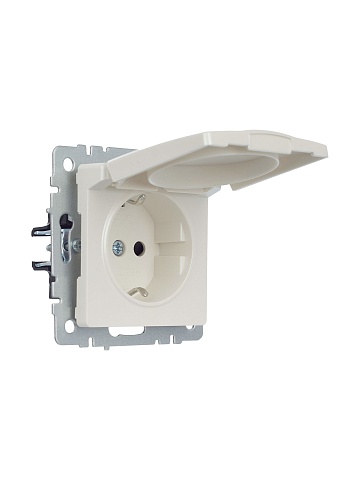 IEK BRITE Розетка 1-местная с заземлением с защитными шторками и крышкой 16А IP20 РСбш10-3-БрЖ жемчуг