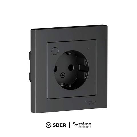 SBER Systeme Electric AtlasDesign Smart Карбон Розетка с заземл., со шт., Zigbee, L+N, 16А, мех.