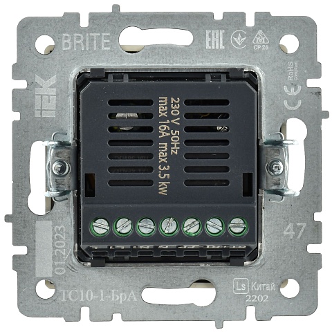 IEK BRITE BASE Алюминий Термостат электронный с инд. ТС10-1-БрА (терморегулятор)