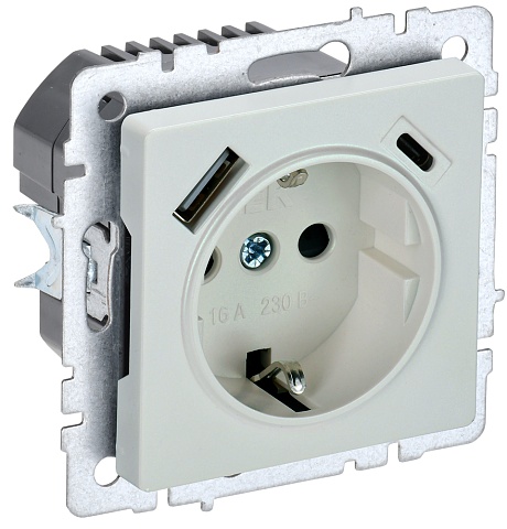 IEK BRITE Роз. с з/к/ш 16А с USB A+C 18Вт РЮш11-1-БрЖ жемч.