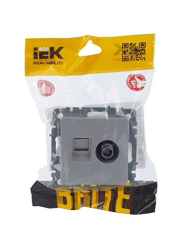IEK BRITE Розетка двойная TV+RJ45 кат.5E РТВ/РК12-БрА алюминий