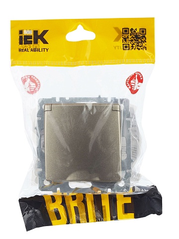 IEK BRITE Розетка 1-местная с заземлением с защитными шторками и крышкой 16А IP44 РСбш10-3-44-БрШ шампань