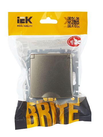 IEK BRITE Розетка 1-местная с заземлением с защитными шторками и крышкой 16А IP20 РСбш10-3-БрШ шампань