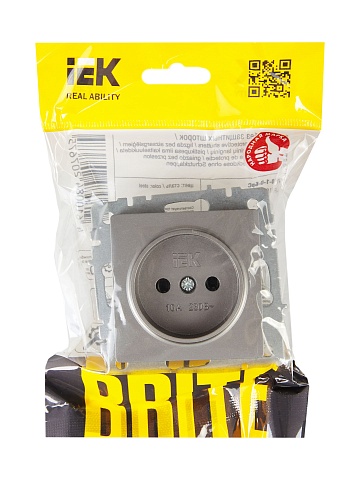 IEK BRITE Розетка 1-местная без заземления без защитных шторок 10А РС10-1-0-БрС сталь
