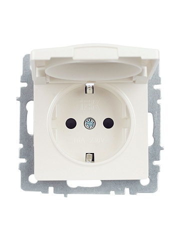 IEK BRITE Розетка 1-местная с заземлением с защитными шторками и крышкой 16А IP44 РСбш10-3-44-БрЖ жемчуг