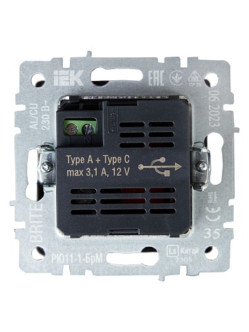 IEK BRITE Роз. USB A+C 18Вт РЮ11-1-БрМ мар.