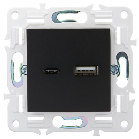 IEK SKANDY Черный Розетка USB A+C 18Вт SK-R13Bl