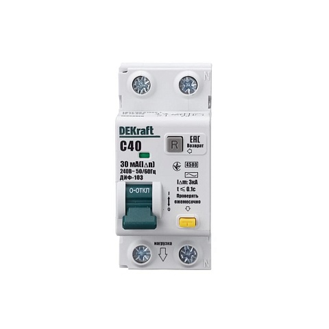 Dekraft Дифференциальный автомат (АВДТ) 1Р+N 40А 30мА тип AC х-ка C ДИФ-103 4.5кА