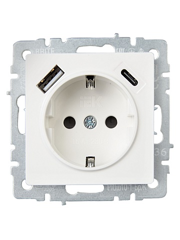 IEK BRITE Роз. с з/к/ш 16А с USB A+C 18Вт РЮш11-1-БрЖ жемч.