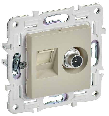 IEK SKANDY Бежевый Розетка двойная TV+RJ45 кат.6E SK-A15B