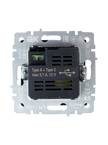 IEK BRITE Роз. USB A+C 18Вт РЮ11-1-БрТБ бр.