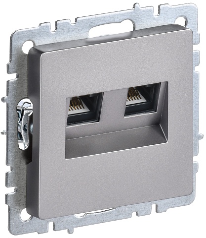 IEK BRITE BASE Сталь Розетка комп. 2-ая RJ45 кат.6 РК11-2-БрС