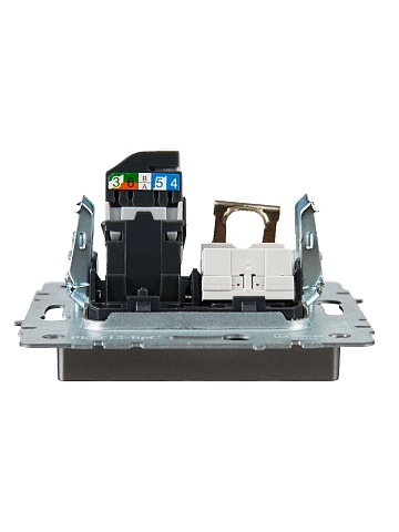 IEK BRITE Розетка двойная RJ11+RJ45 кат.5E РК/Т12-БрС сталь