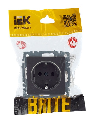 IEK BRITE Розетка 1-местная с заземлением без защитных шторок 16А РС11-1-0-БрС сталь