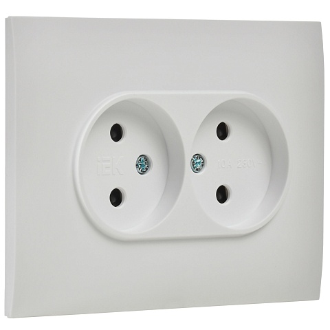IEK SKANDY Арктический белый Розетка 2-ая б/з с защитными шторками 10А в сборе SK-R09W