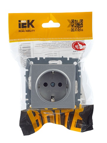IEK BRITE Розетка 1-местная с заземлением без защитных шторок 16А РС11-1-0-БрА алюминий