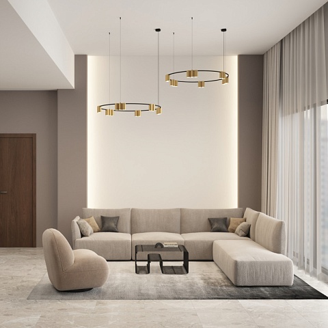 Denkirs DK4067-BK+SG Подвесной светильник ORBIT, IP20, 15xGU10 LED, до 15 Вт, черный + сатинированное золото, алюминий