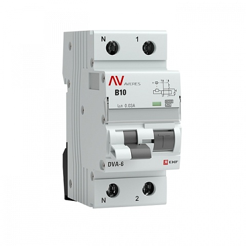 EKF Averes DVA-6 Диф. Автомат (B) 1P+N 10А/30мА тип А 6кА