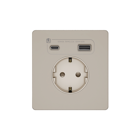 Systeme Electric Systeme Infinity Песчаный берег Розетка с заземлением со шт. с USB А+С 20Вт