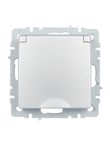 IEK BRITE Розетка 1-местная с заземлением с защитными шторками и крышкой 16А IP44 РСбш10-3-44-БрА алюминий