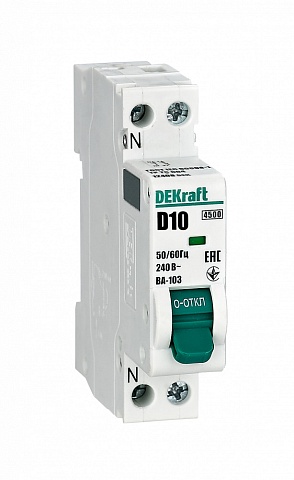Dekraft Автоматический выключатель 1+N 10А х-ка D ВА-103 4,5кА