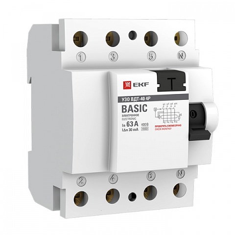 EKF Basic ВДT-40  УЗО 4P 63А/30мА (AC) электронное