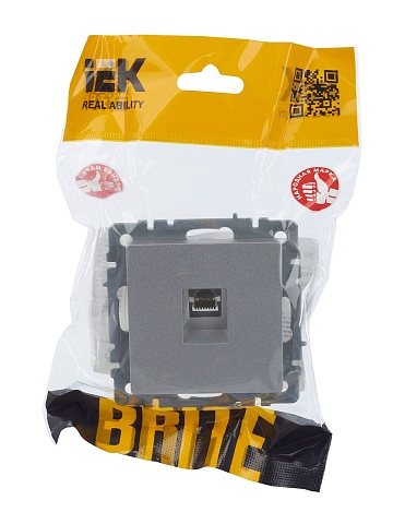 IEK BRITE Розетка компьютерная RJ45 кат.5E РК10-БрА алюминий