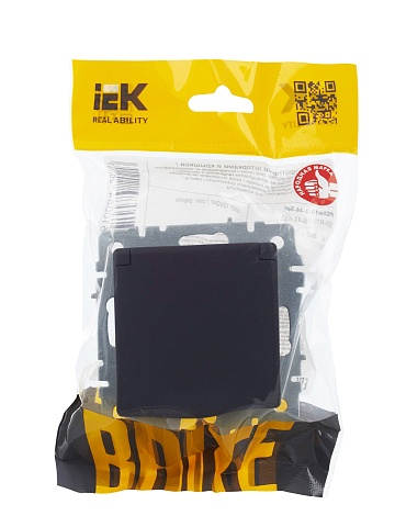 IEK BRITE Розетка 1-местная с заземлением с защитными шторками и крышкой 16А IP44 РСбш10-3-44-БрГ графит
