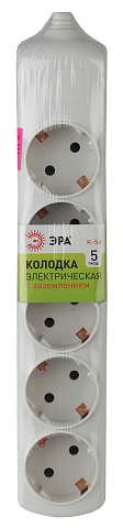 ЭРА Колодка K-5e 5 розеток c зазeмлением белая