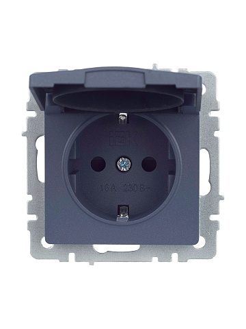 IEK BRITE Розетка 1-местная с заземлением с защитными шторками и крышкой 16А IP44 РСбш10-3-44-БрМ маренго