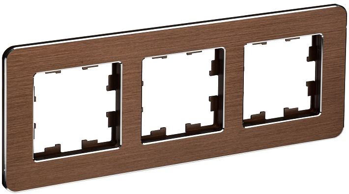 IEK BRITE DECOR Коричневый металл. скругл.угол Рамка 3-мест. РУ-3-1-Бр RE AL