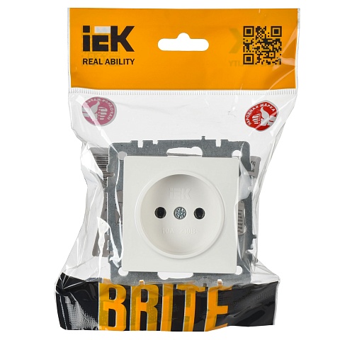 IEK BRITE Розетка 1-местная без заземления без защитных шторок 10А РС10-1-0-БрБ белый