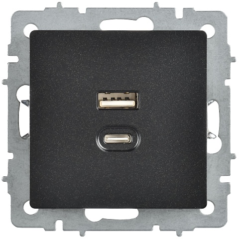 IEK BRITE Роз. USB A+C 45Вт высокоск. зар. РЮ11-2-БрЧ черн.