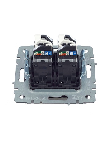 IEK BRITE Розетка компьютерная двойная RJ45 кат.5E РК10-2-БрС сталь