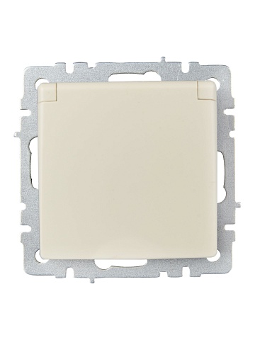 IEK BRITE Розетка 1-местная с заземлением с защитными шторками и крышкой 16А IP20 РСбш10-3-БрКр бежевый