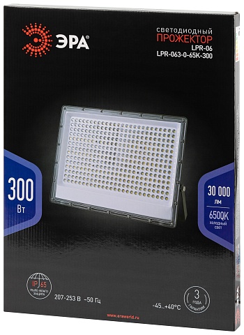 ЭРА Прожектор светодиодный уличный PRO LPR-063-0-65K-300 300Вт 6500K КСС Г 90° IP65 серый поликарбонат гарантия 3 года