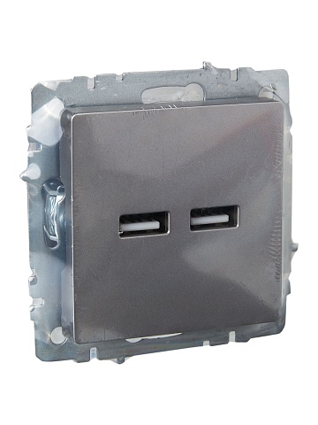 IEK BRITE Роз. USB A+A 3,1А РЮ10-1-БрС сталь