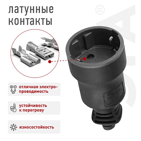 ЭРА Розетка R4(B) кабельная c заземлением 16A прямой ввод черная