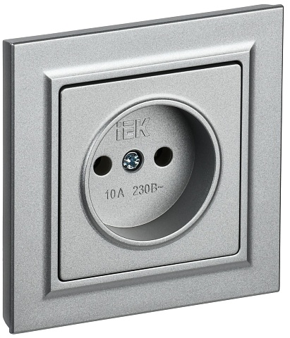IEK BRITE BASE Алюминий Розетка без з/к/ш 10А в сб. РСР10-1-0-БрА