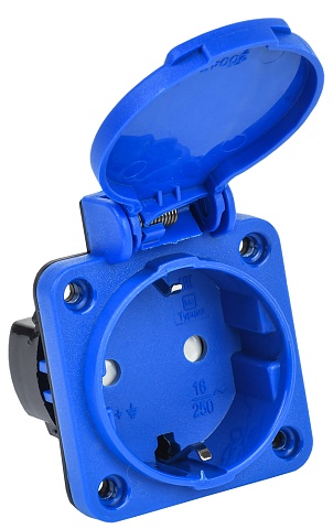 IEK РП15-3 розетка панельная  2Р+РЕ 16А з/к з/ш кр. IP44 син. MAGNUM