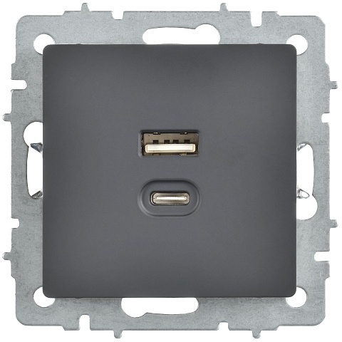 IEK BRITE Роз. USB A+C 45Вт высокоск. зар. РЮ11-2-БрГ граф.