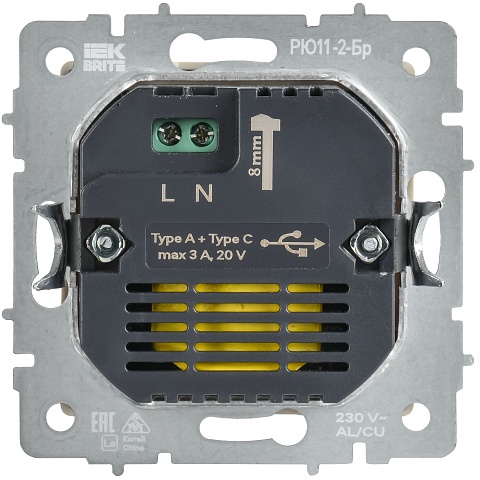 IEK BRITE Роз. USB A+C 45Вт высокоск. зар. РЮ11-2-БрГ граф.