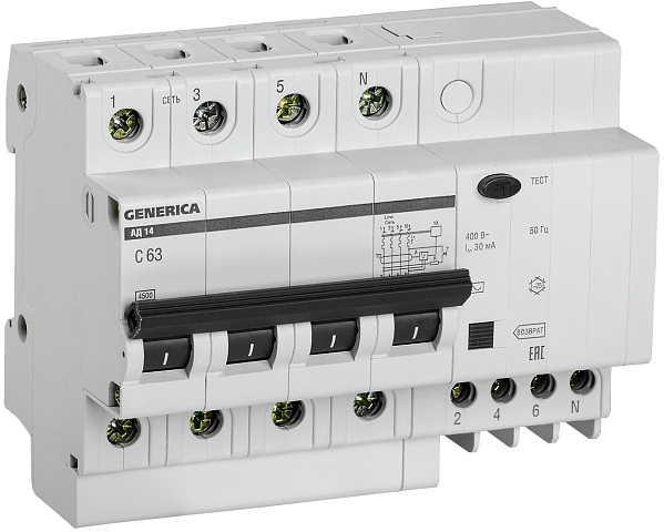 IEK GENERICA Диф.автомат АД14 4Р 63А 30мА