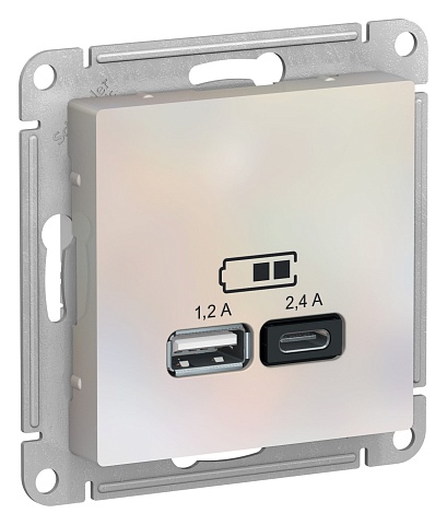 SE AtlasDesign Жемчуг USB A+С, 5В/2,4А, 2х5В/1,2А, механизм