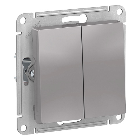 SE AtlasDesign Aqua Алюминий Выключатель 2-клавишный, IP44, сх.5, 10АХ, механизм