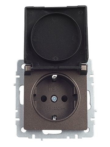 IEK BRITE Розетка 1-местная с заземлением с защитными шторками и крышкой 16А IP44 РСбш10-3-44-БрТБ темная бронза