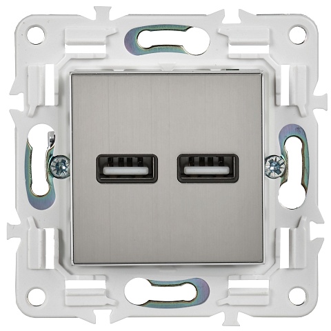 IEK SKANDY Никель Розетка USB A+A 3,1А SK-R15N