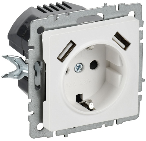 IEK BRITE Роз. с з/к/ш 16А с USB A+A 3,1А РЮш10-2-БрАБ а/б